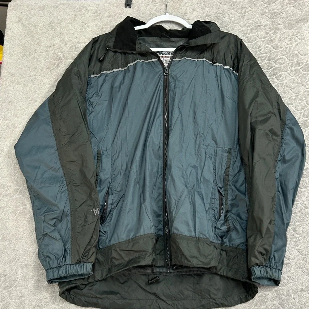 Viking Windigo Packable Rain Jacket‎ Mens Large Blue Black Hooded Windbreaker L